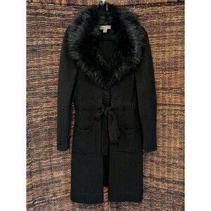 MICHAEL Michael Kors Faux Fur Wool Tie Waist Long Cardigan Sweater Medium Classy